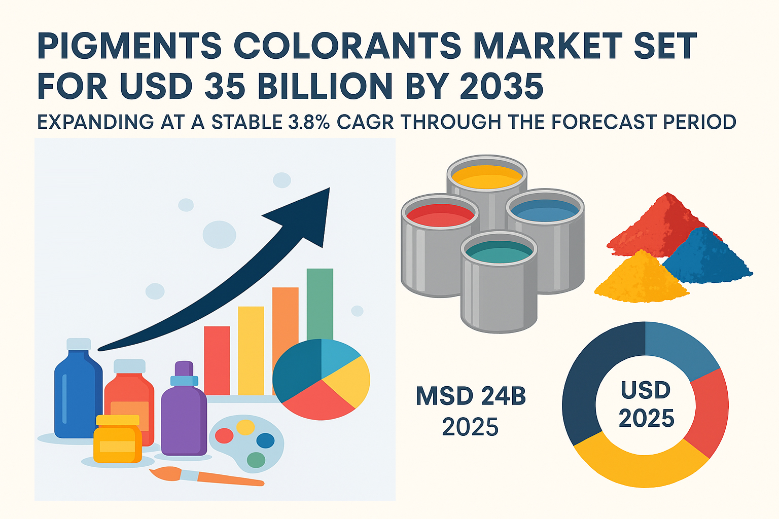 Pigments Colorants Market Set for USD 35 Billion by 2035, Expanding at a Stable 3.8% CAGR Through the Forecast Period